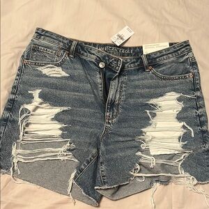 American Eagle Outfitters Women's Ripped Jean Shorts - Dark Blue